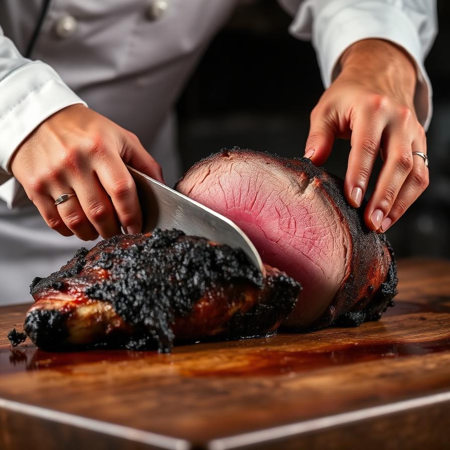 Pitmaster slicing brisket